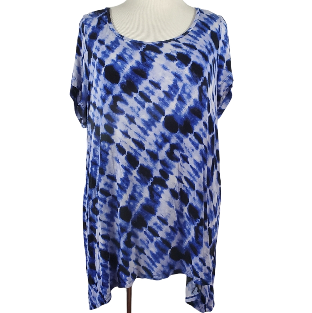 Cynthia Rowley Plus size 2x Blue Tie Dyed U Neck Stretch Soft Top Shirt